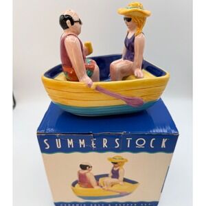 Summerstock 1997 Salt Pepper Shakers Yellow Rowboat Couple Beach Nautical Kitsch